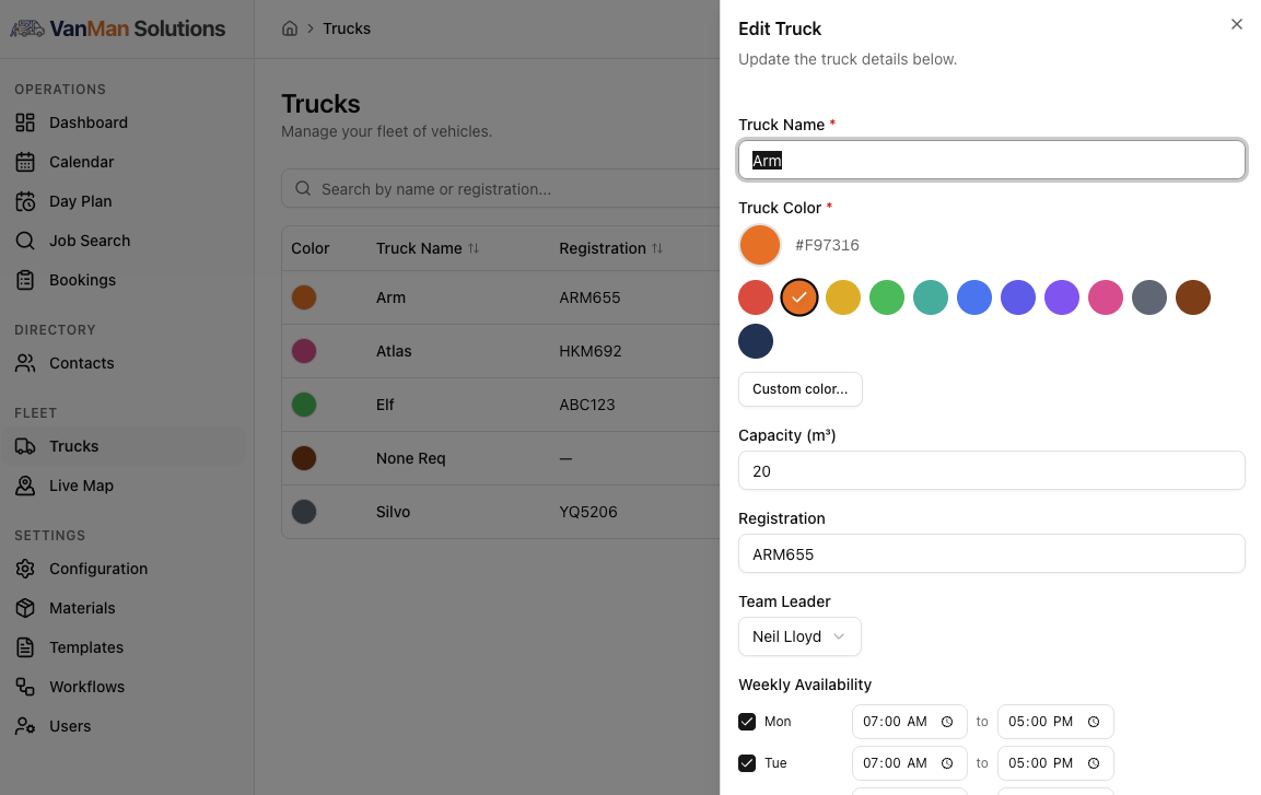 Truck profiles and specifications